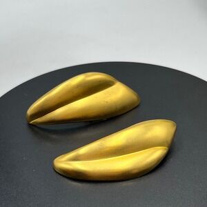 Vintage Brushed Matte Gold Large Leaf Abstract Runway Clip on Earrings